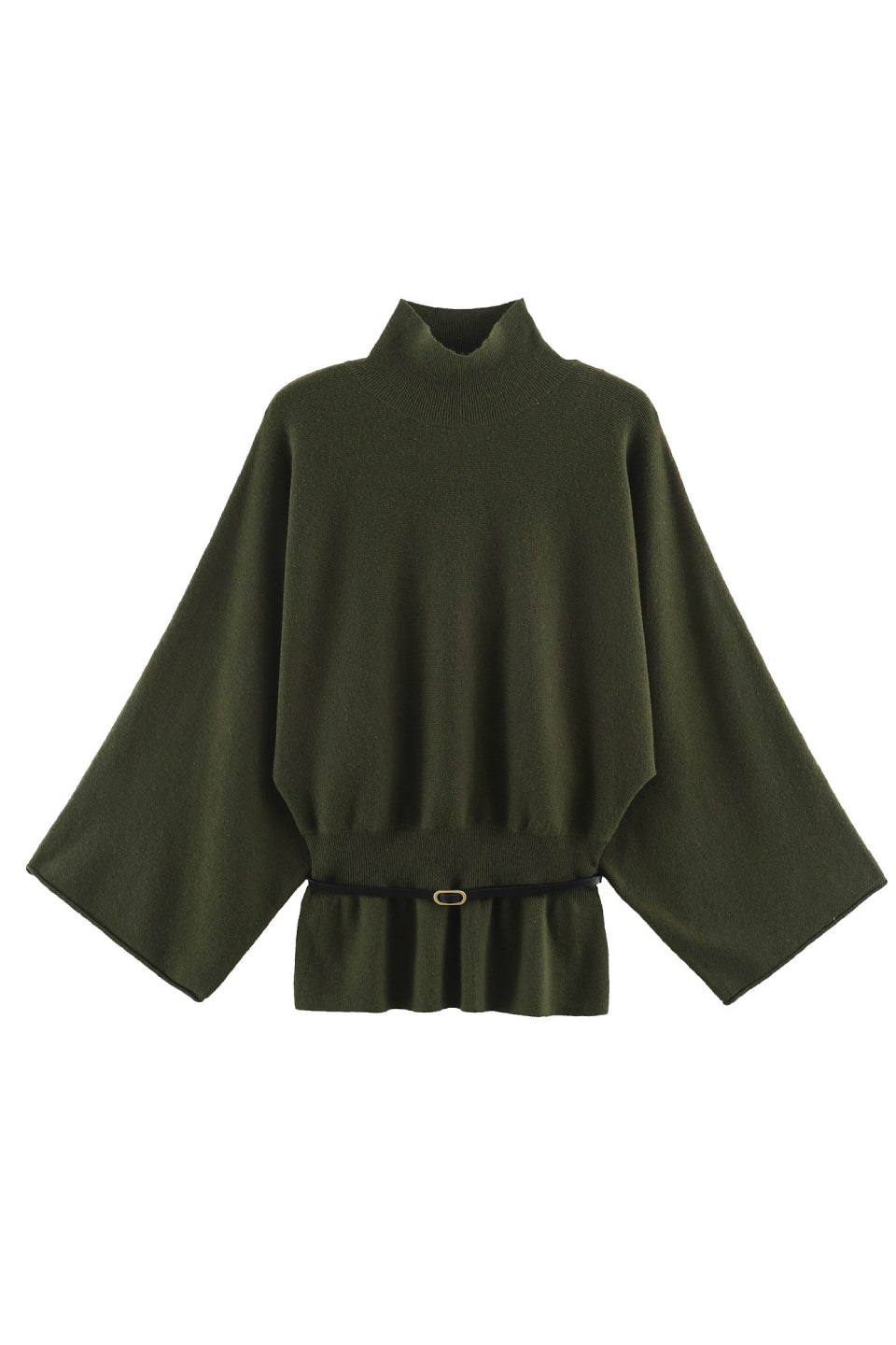 Olive Belted Batwing Sweater