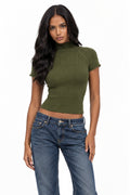 Pre-Order | Olive Ribbed Mock Neck Top