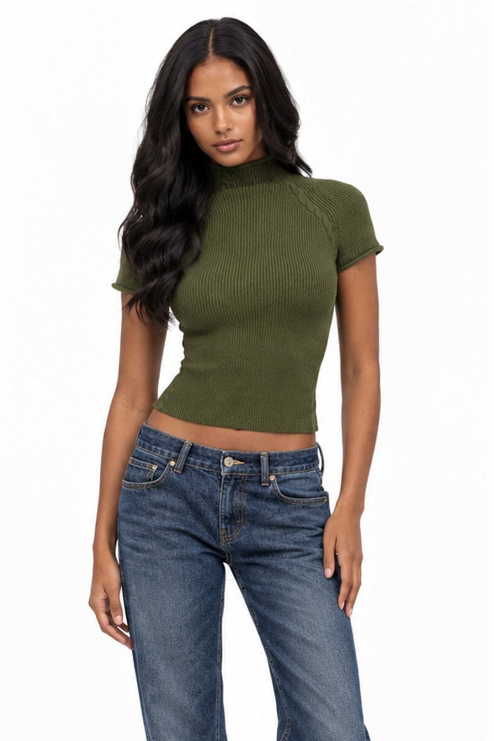 Pre-Order | Olive Ribbed Mock Neck Top