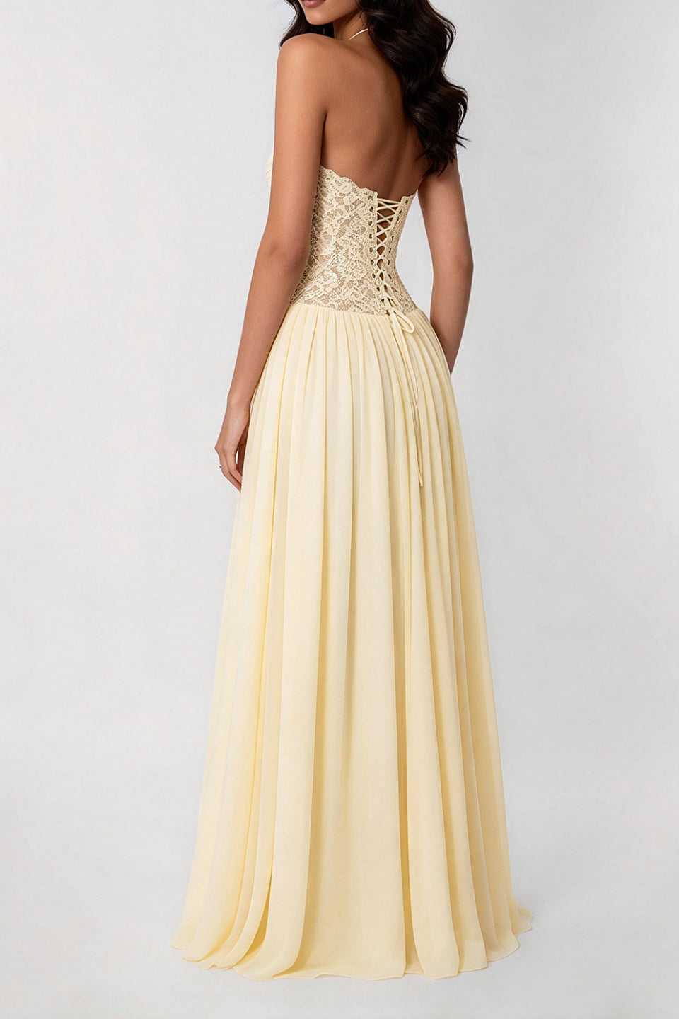 Lemon Lace Corset Maxi Dress