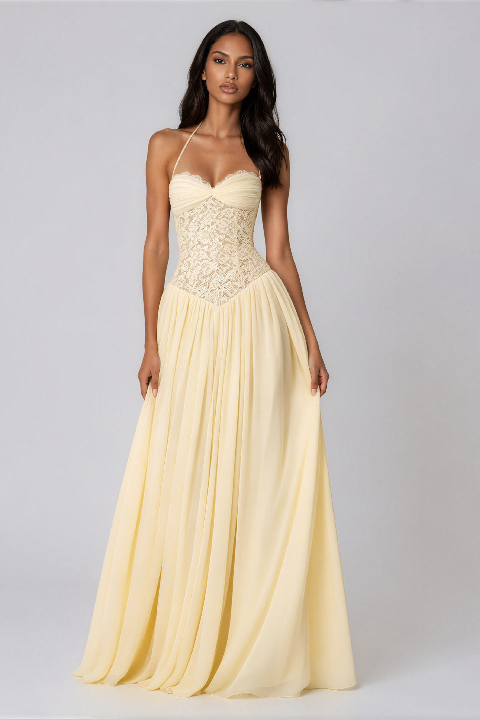 Lemon Lace Corset Maxi Dress