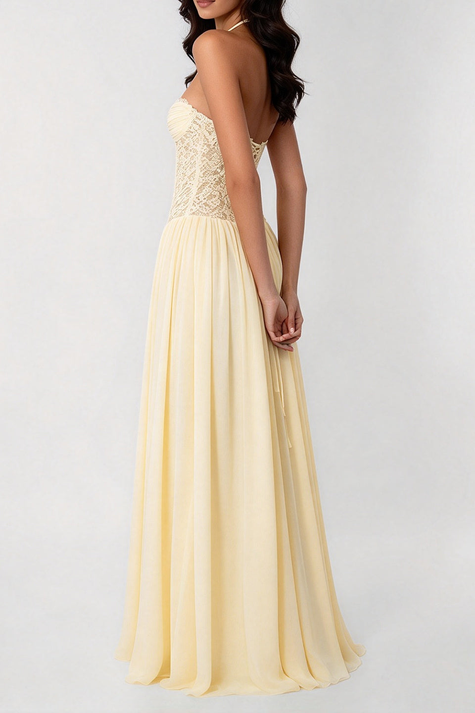 Lemon Lace Corset Maxi Dress