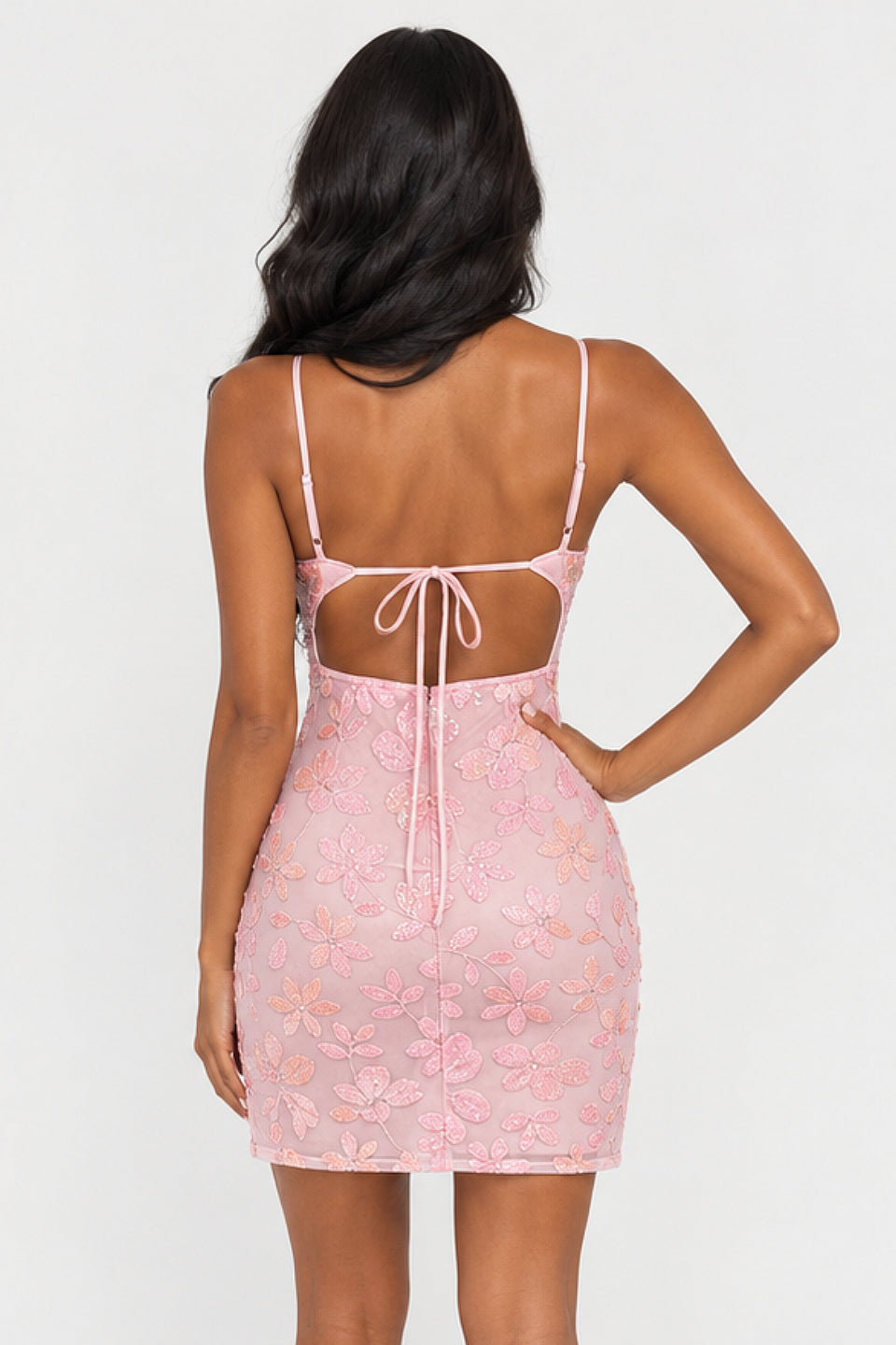 Pink Floral Sequin Mini Dress