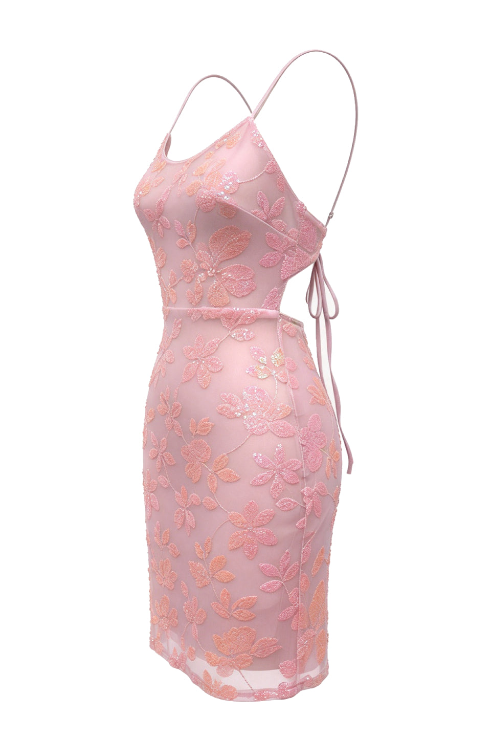 Pink Floral Sequin Mini Dress
