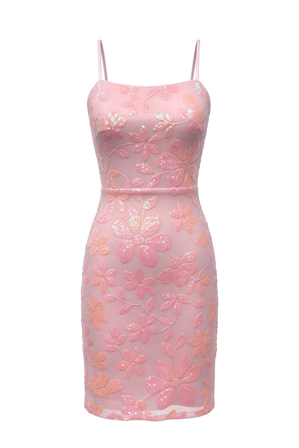 Pink Floral Sequin Mini Dress