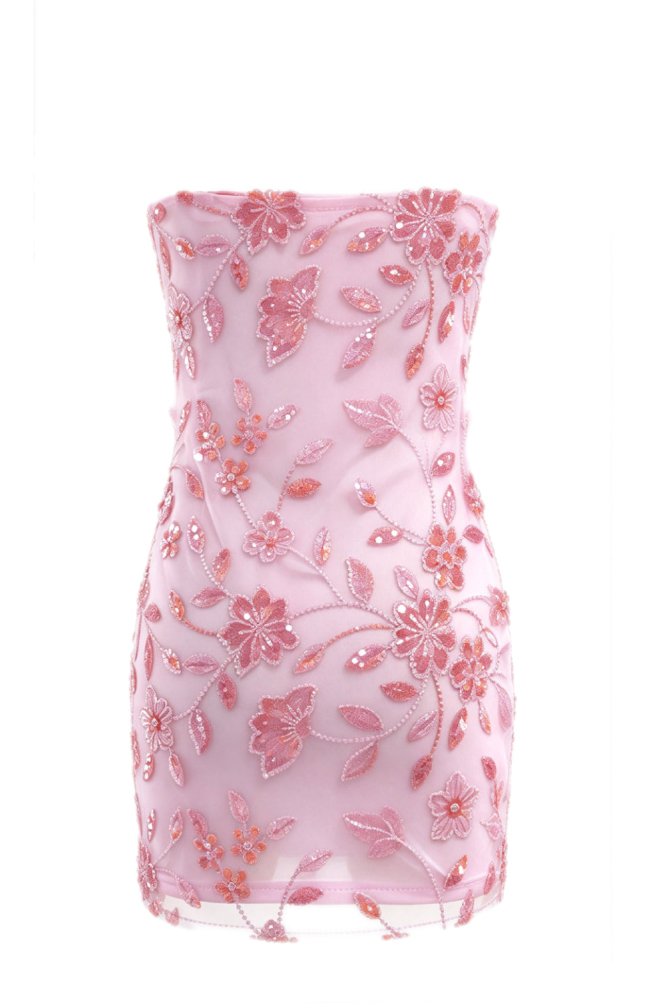 Pink Bloom Beaded Mini Dress