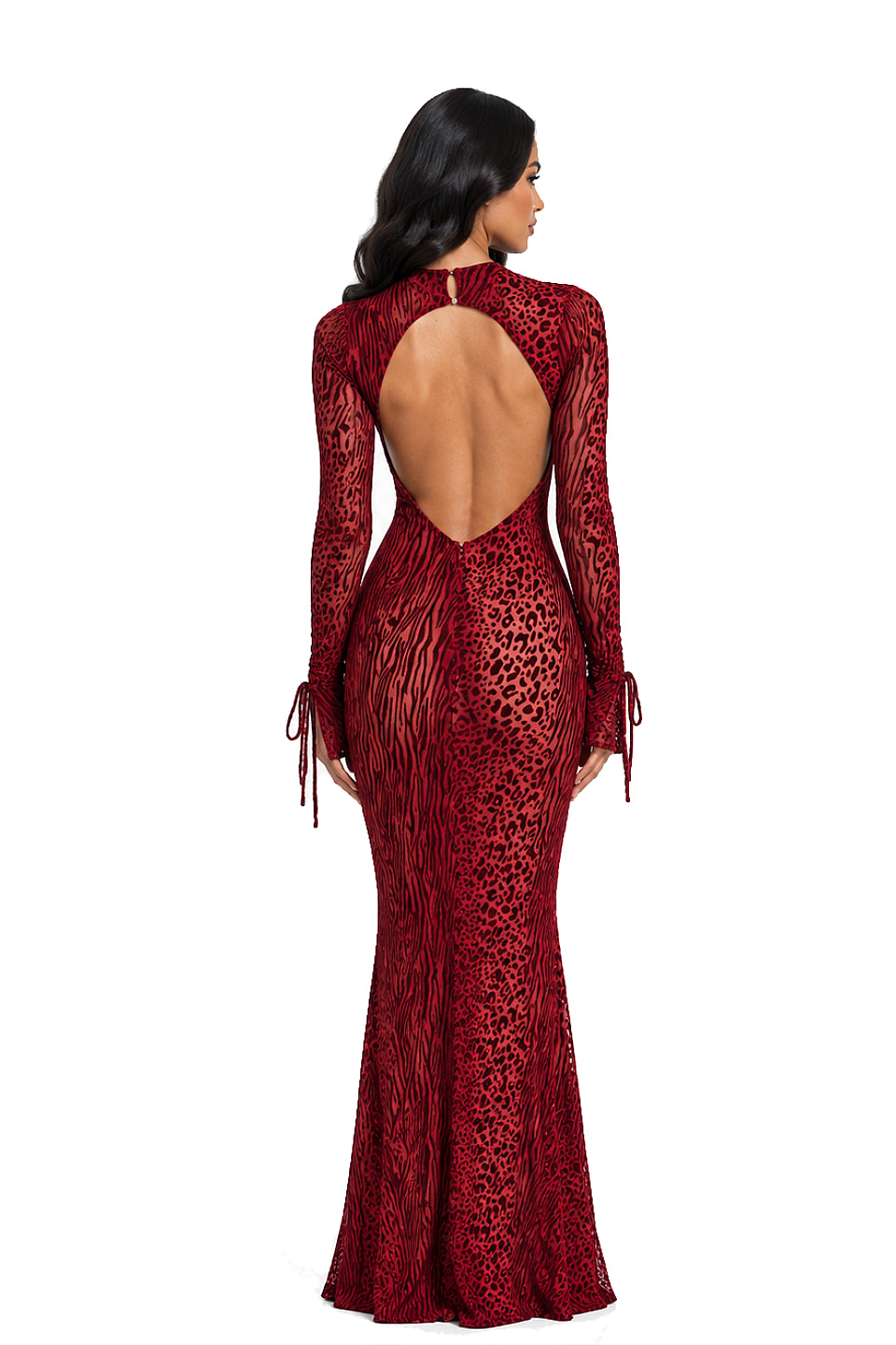 Red Leopard Flocked Mesh Gown