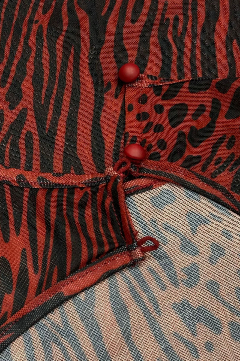 Red Leopard Flocked Mesh Gown