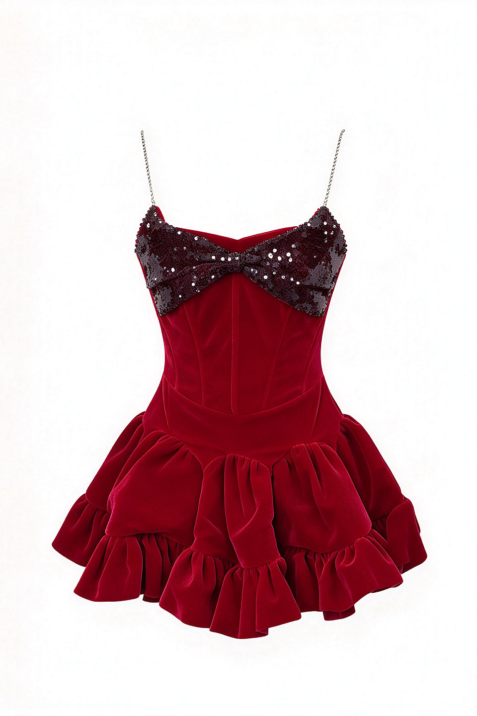 Red Velvet Bow Corset Mini Dress