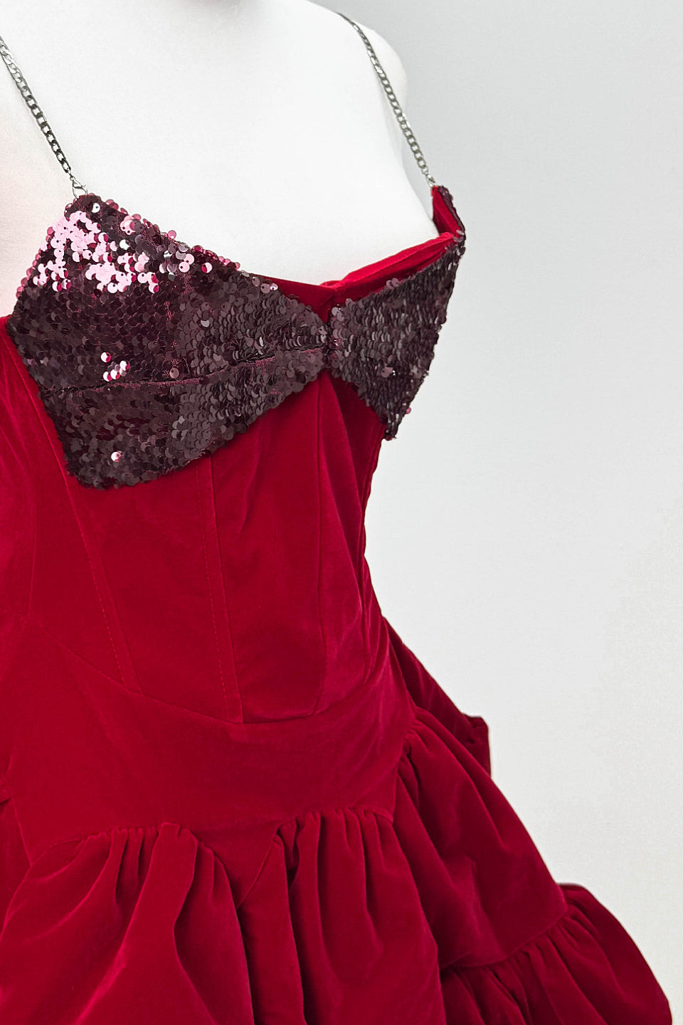Red Velvet Bow Corset Mini Dress