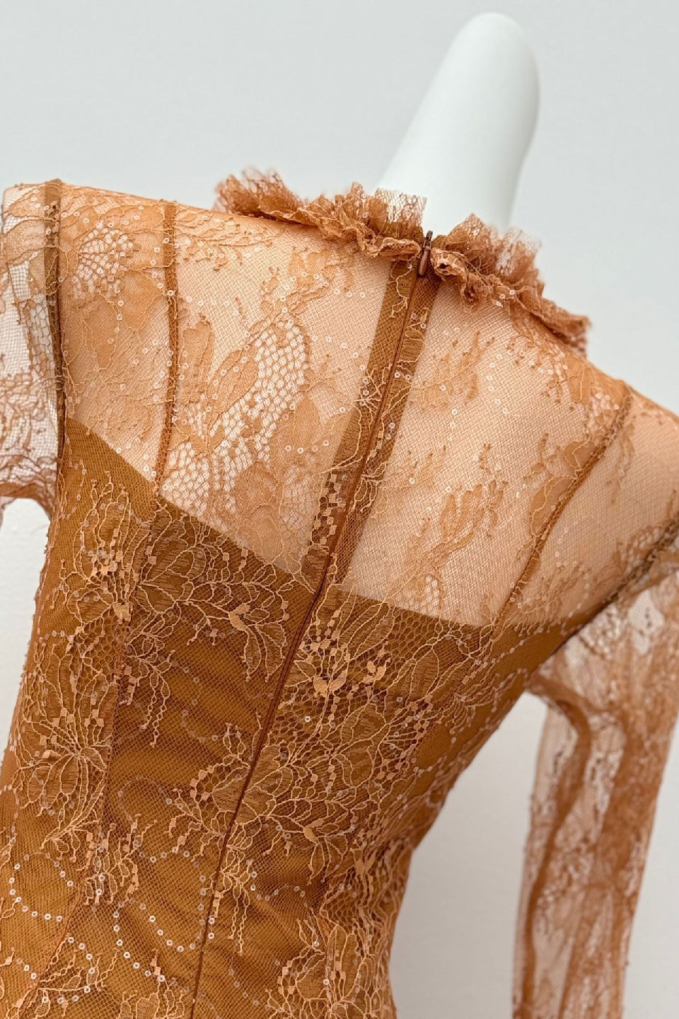 Rust Sequin Lace Mini Dress