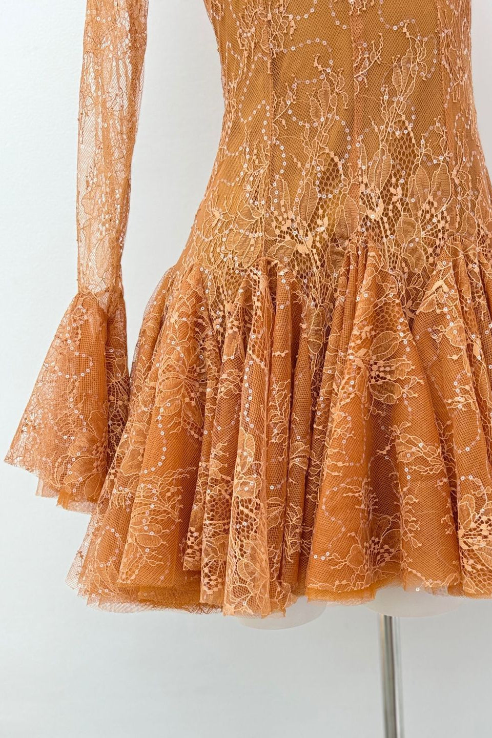 Rust Sequin Lace Mini Dress
