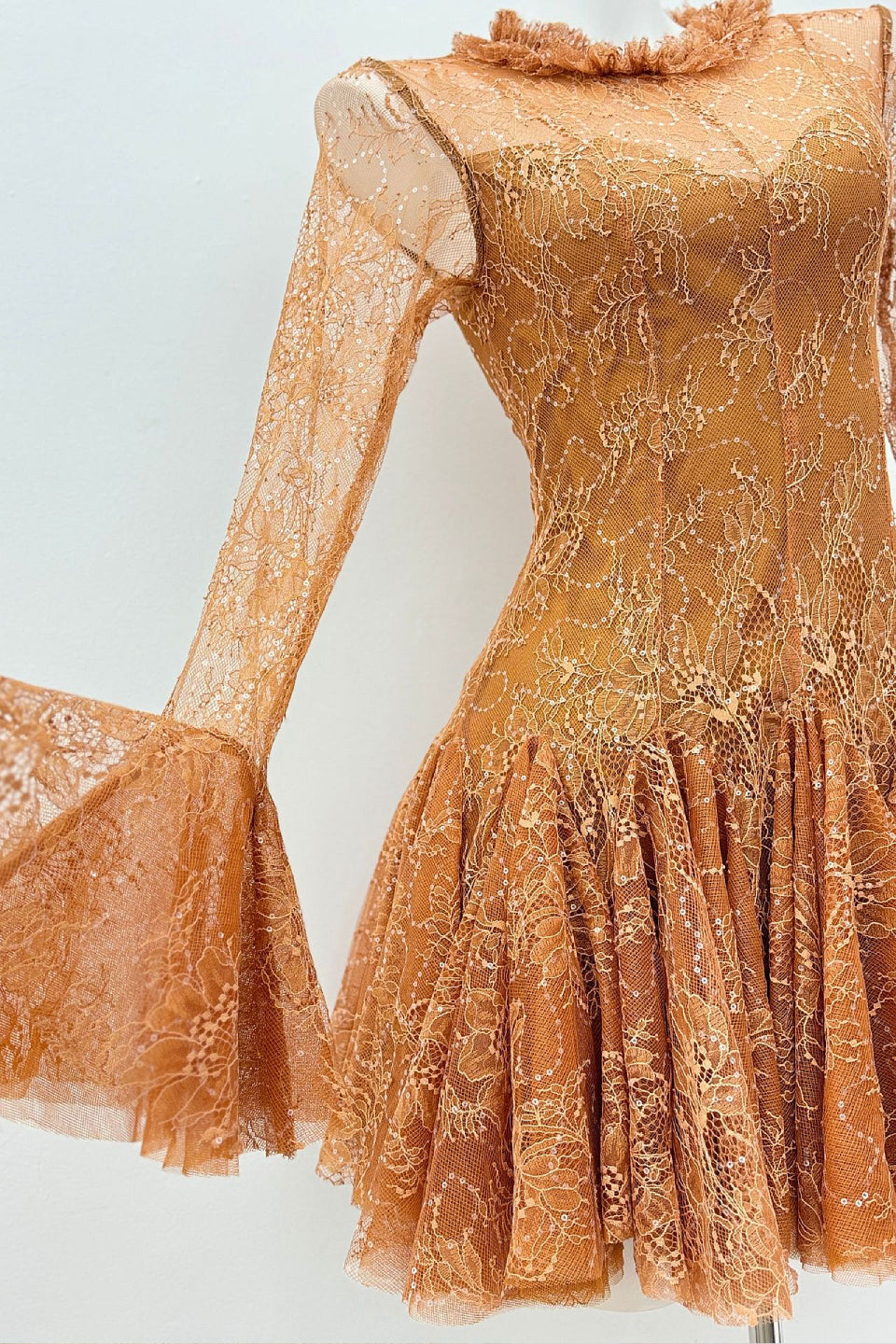 Rust Sequin Lace Mini Dress