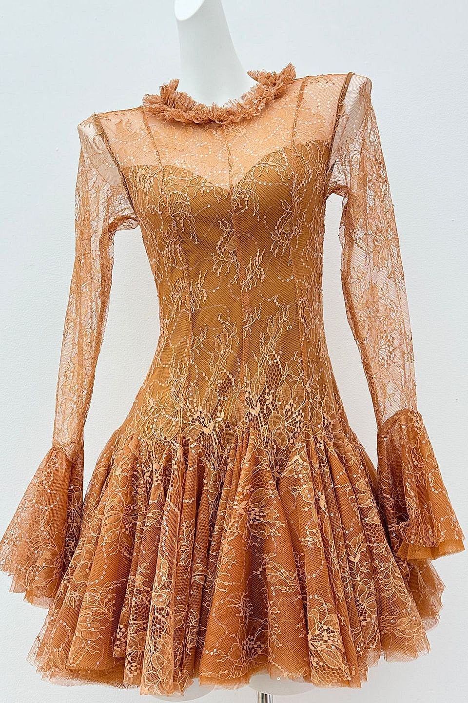 Rust Sequin Lace Mini Dress