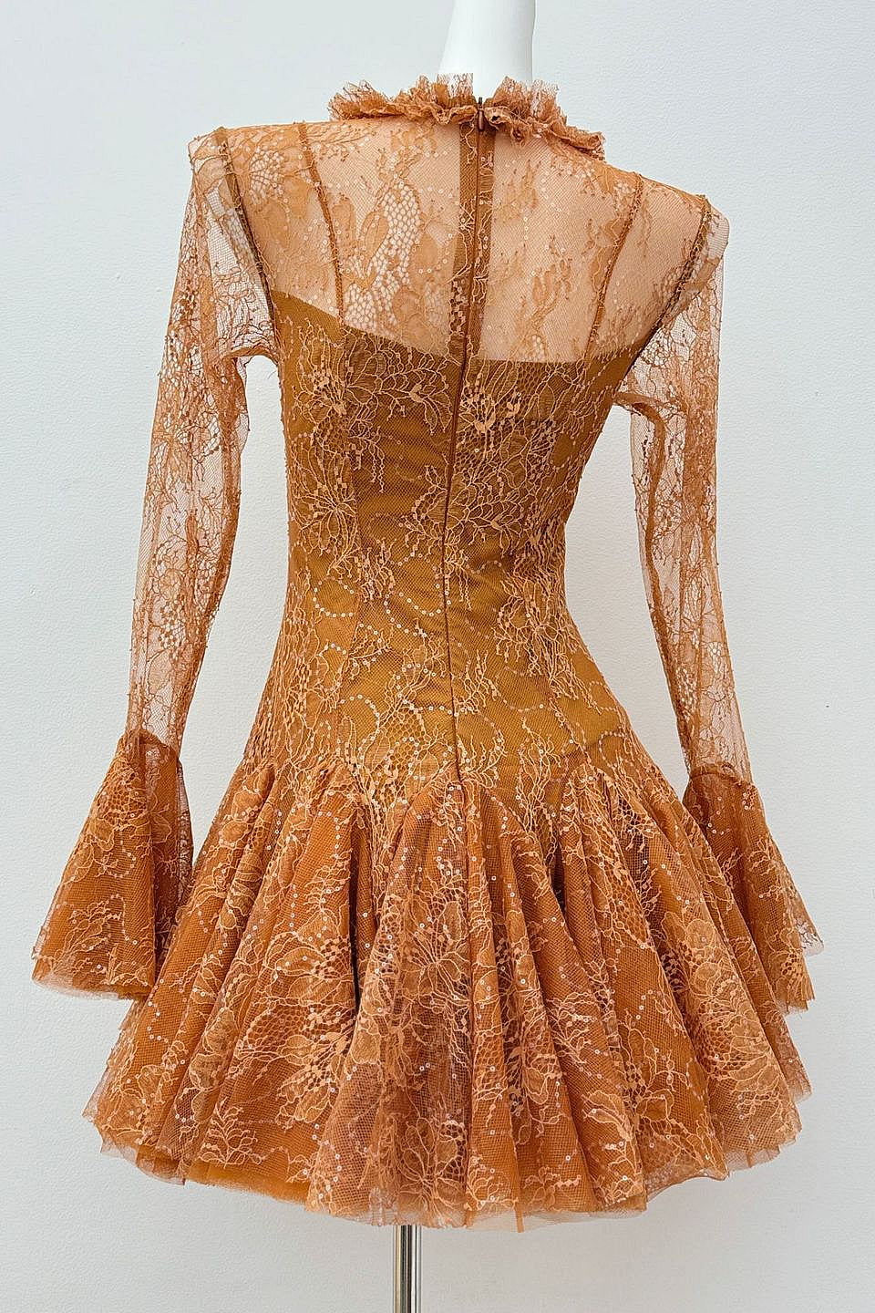 Rust Sequin Lace Mini Dress
