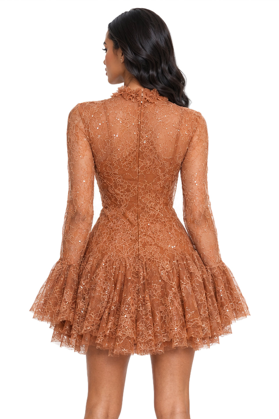 Rust Sequin Lace Mini Dress