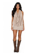 Taupe Draped Halter Mini Dress