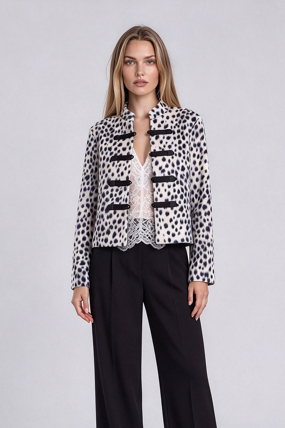 Ivory Leopard Frog Button Jacket