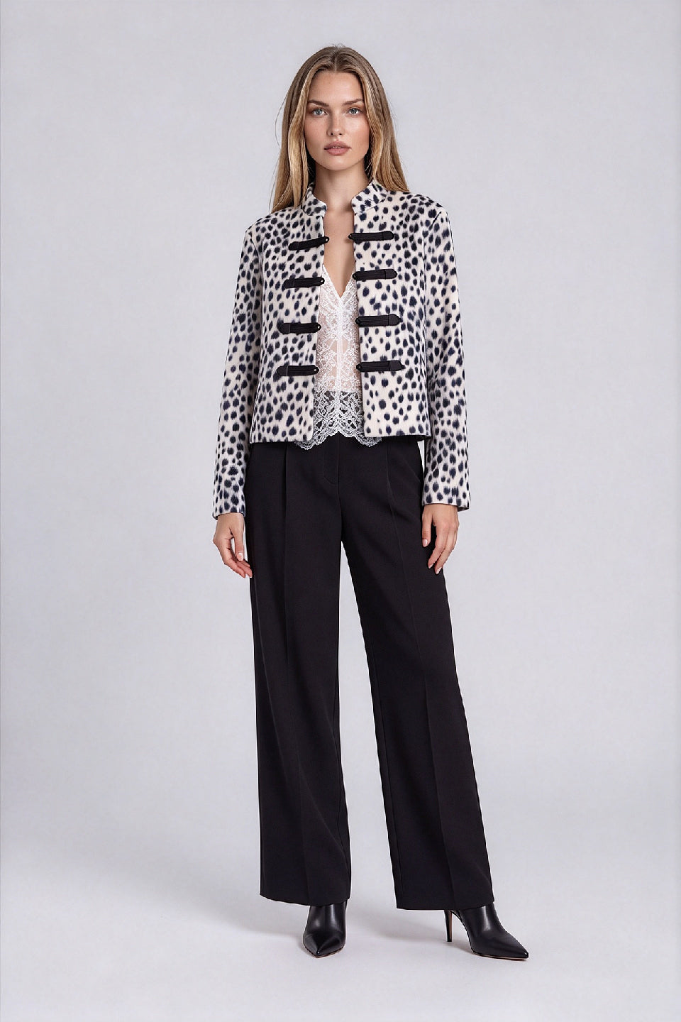 Ivory Leopard Frog Button Jacket