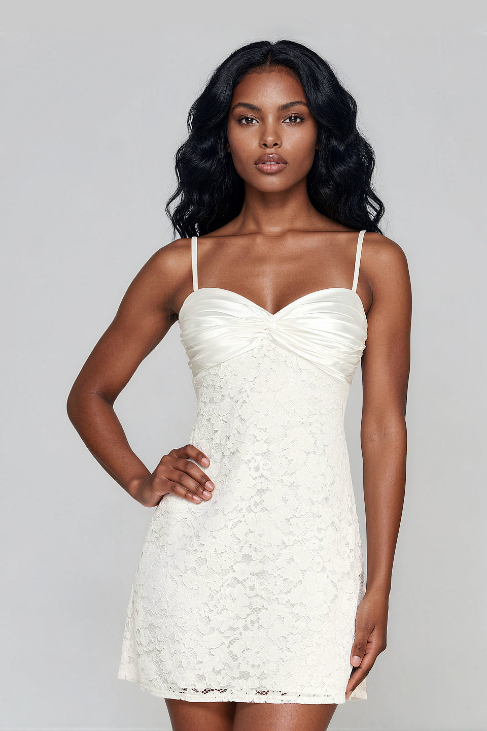Ivory Bow Twist Satin Mini Dress