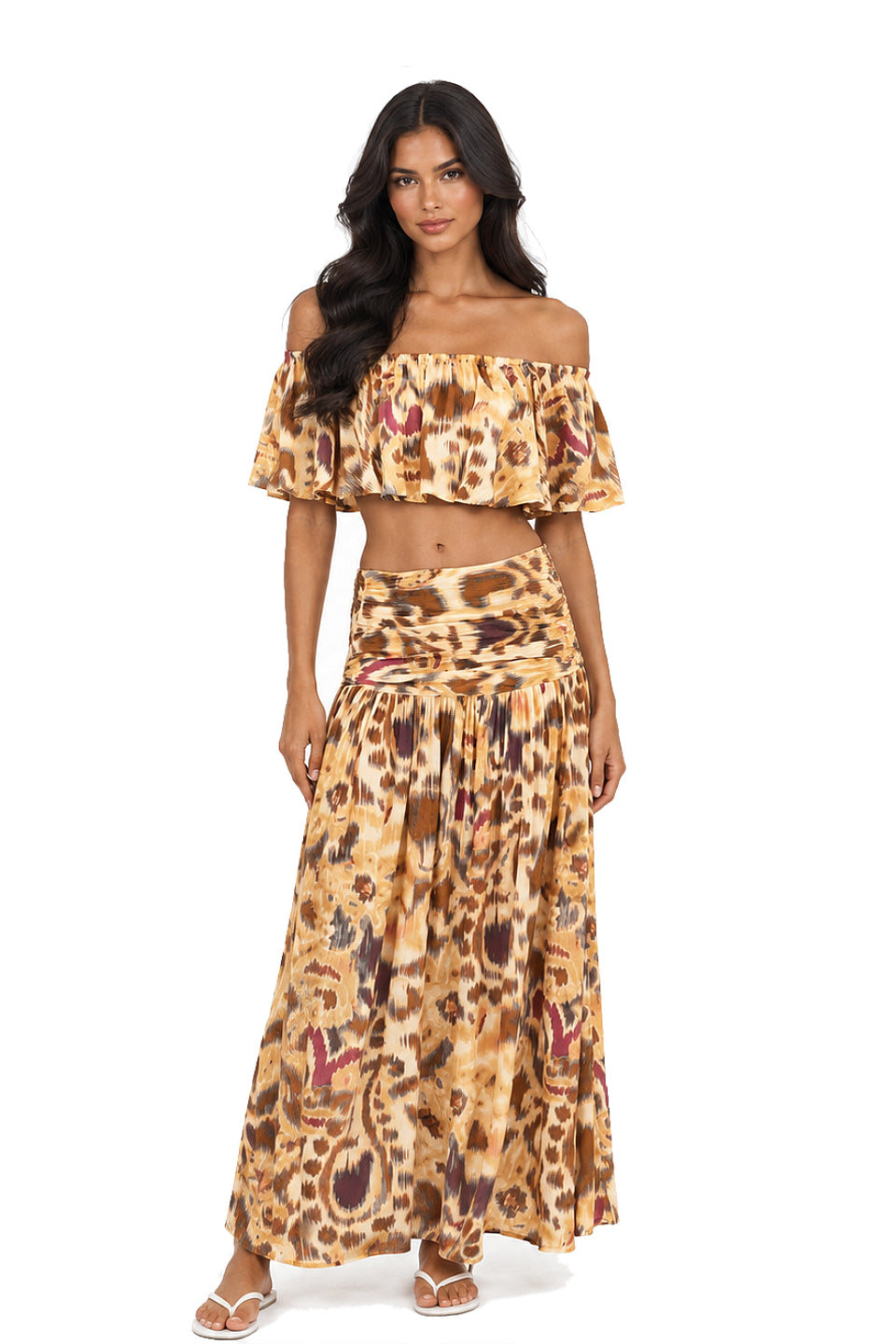 Golden Ikat Ruffle Maxi Set