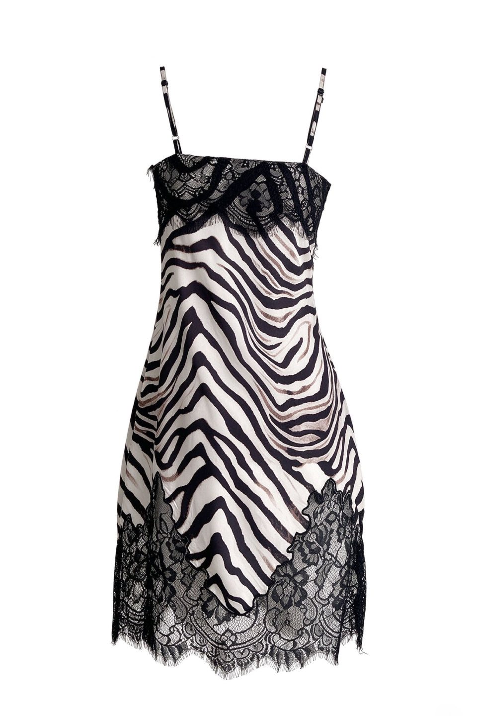 Zebra Print Satin Lace Slip Dress