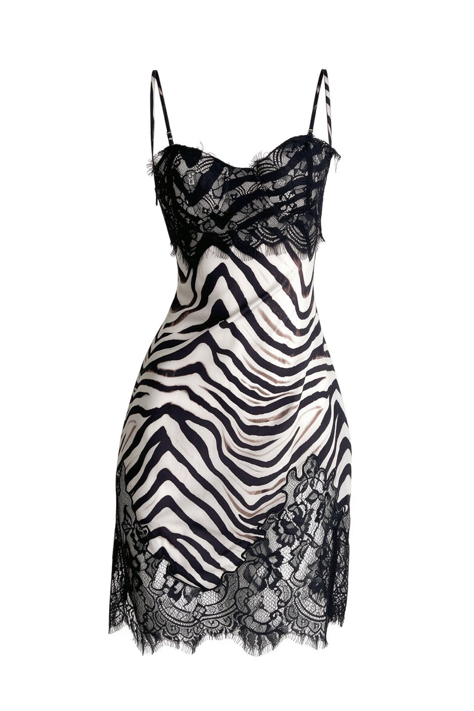Zebra Print Satin Lace Slip Dress