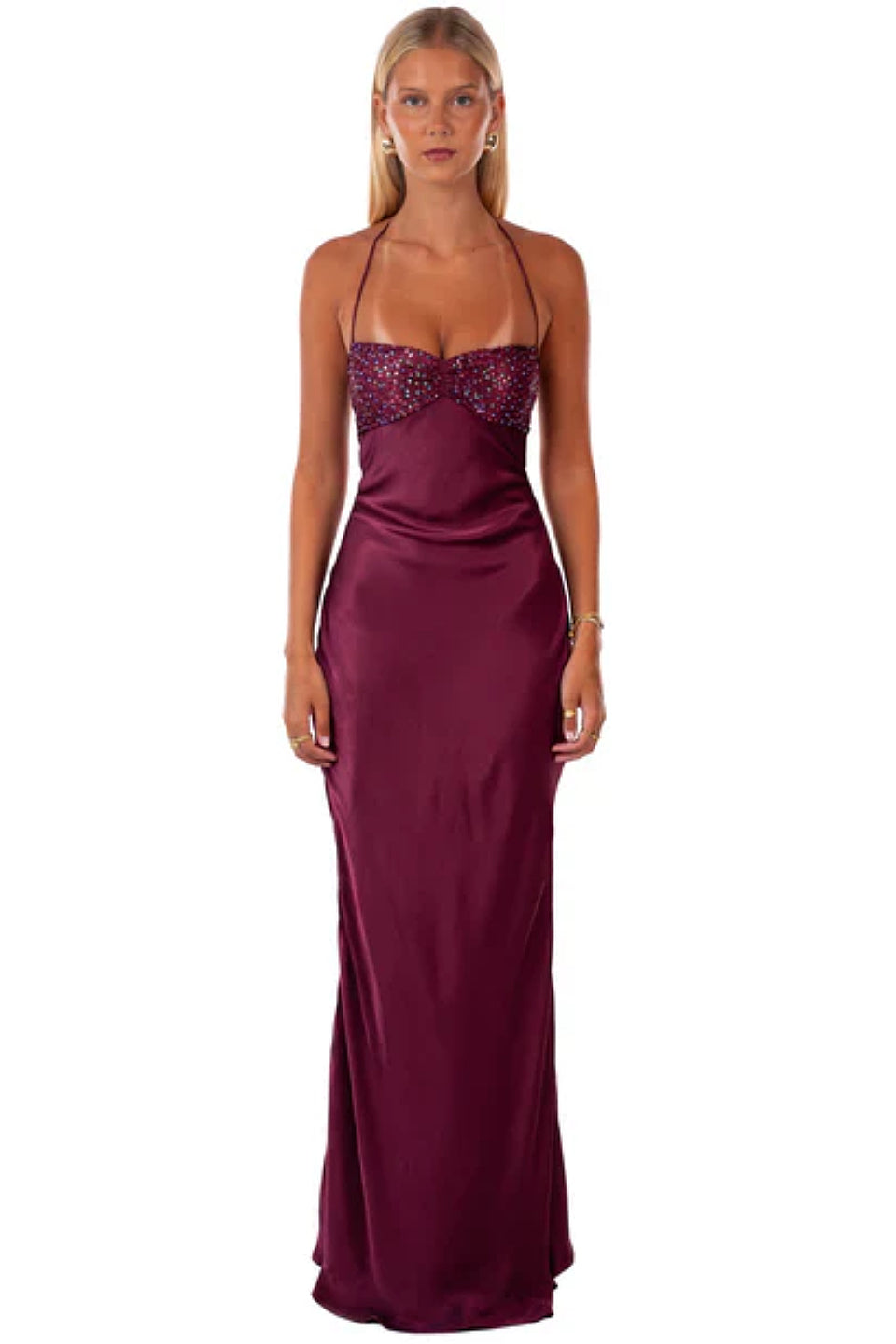 Burgundy Sequin Corset Fishtail Gown