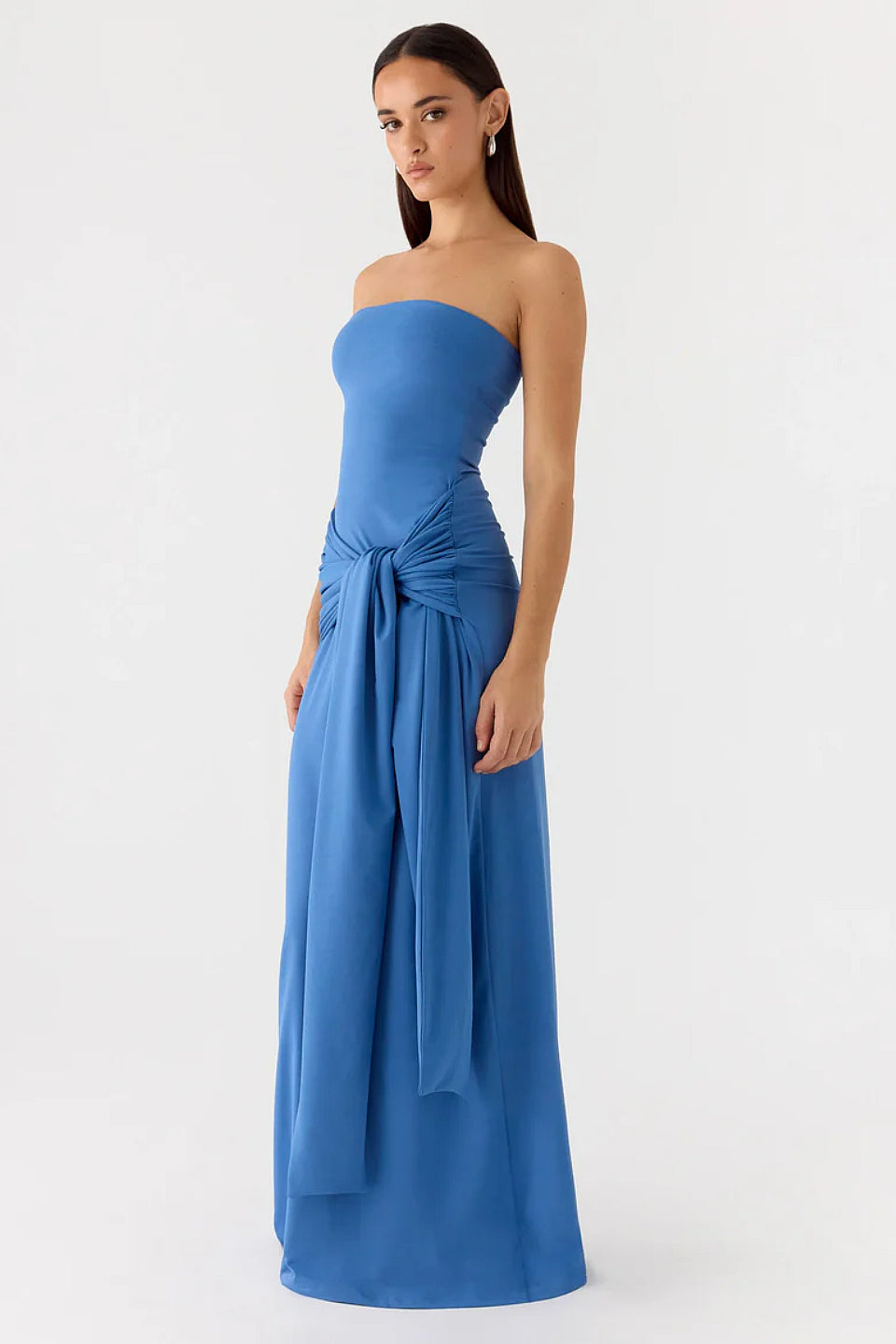 Blue Bandeau Twist Bow Maxi Dress