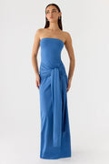 Blue Bandeau Twist Bow Maxi Dress