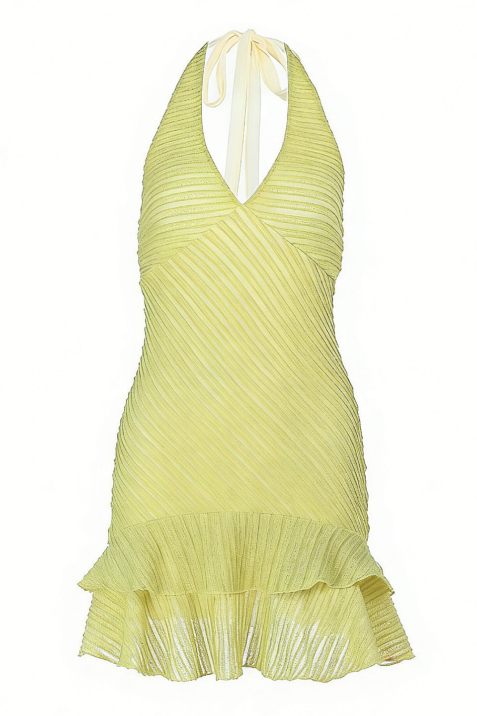 Yellow Cart Ruffle Yellow Stripe Halter Ruffle Mini Dress | V-Neck Vacation Dress for ...