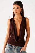 Brown Deep V Cross Back Top