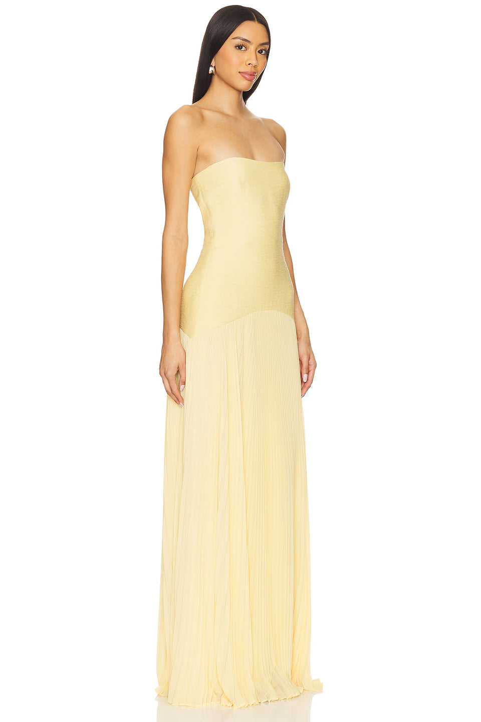 Cream Bandeau Pleated Maxi Gown
