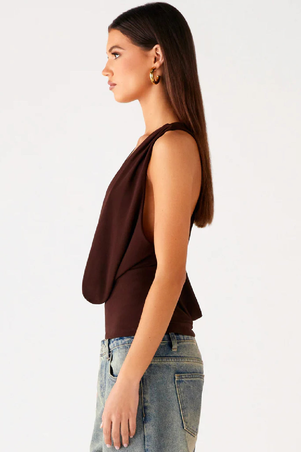 Brown Deep V Cross Back Top