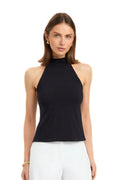 Black Halter Open Back Tie Top