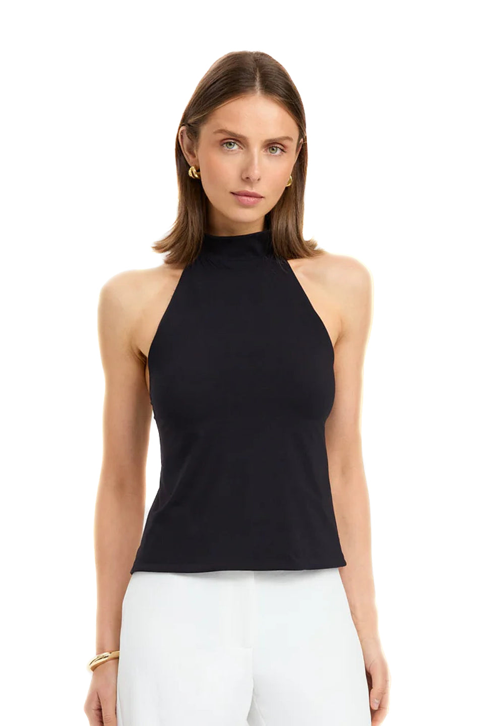 Black Halter Open Back Tie Top