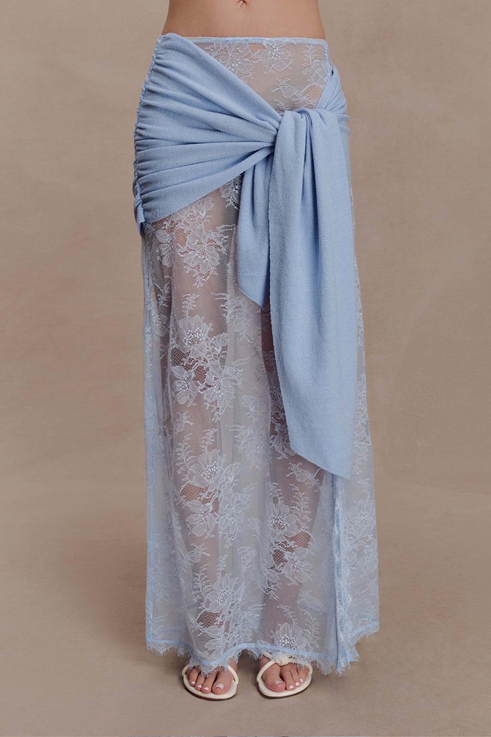 Blue Lace Sarong Wrap Maxi Skirt