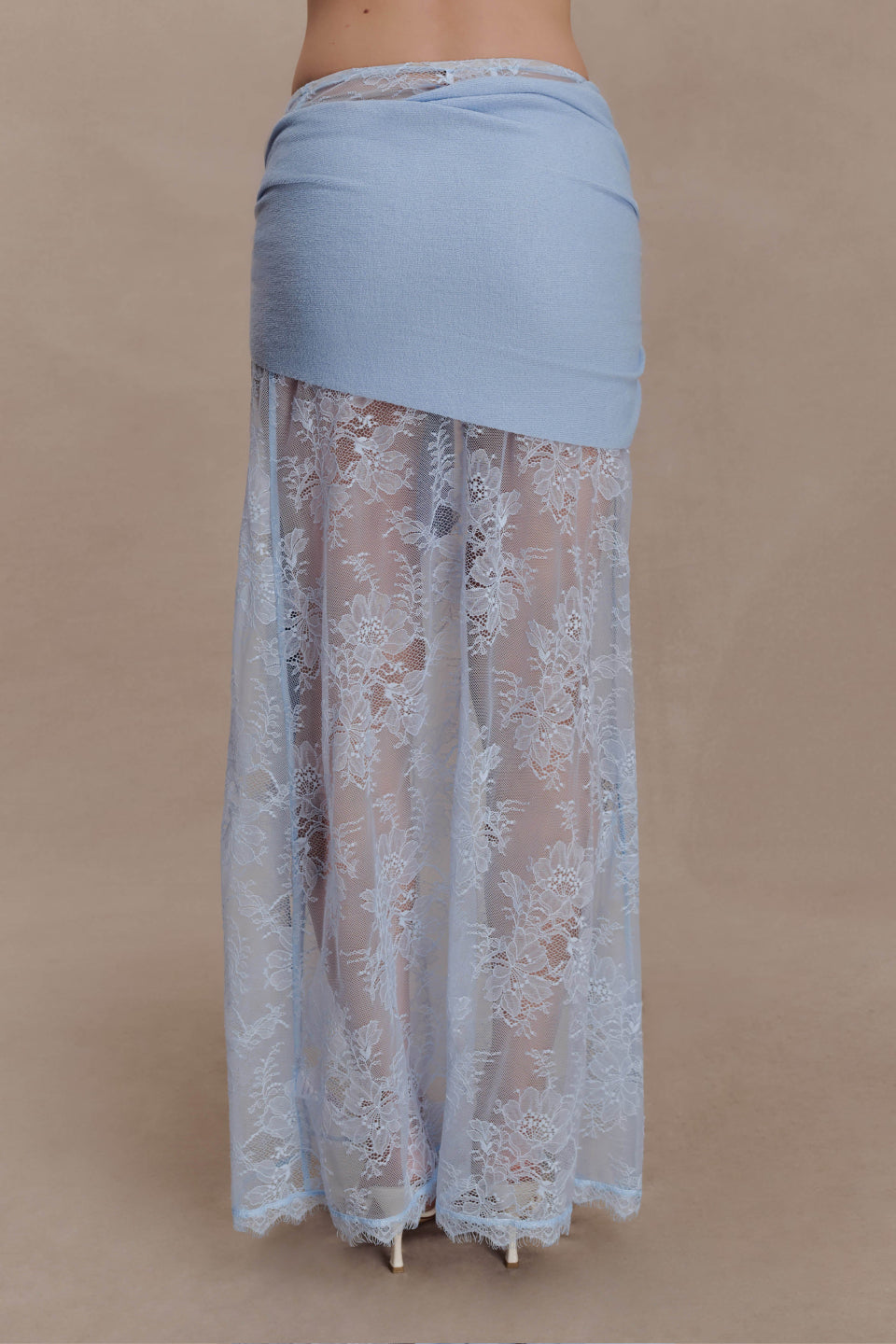 Blue Lace Sarong Wrap Maxi Skirt