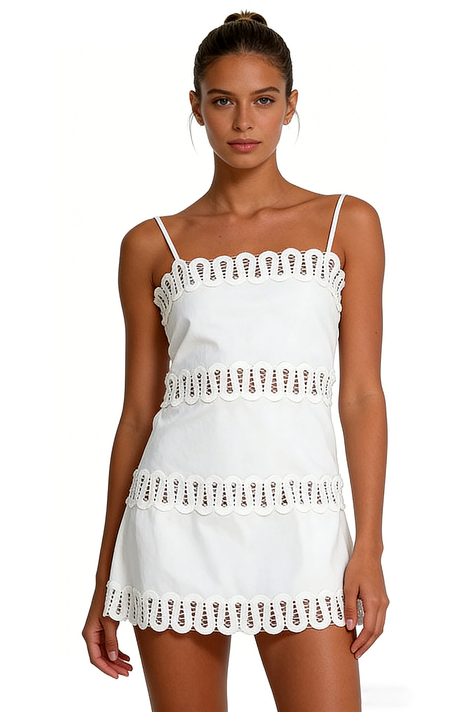 White Eyelet Scallop Mini Dress