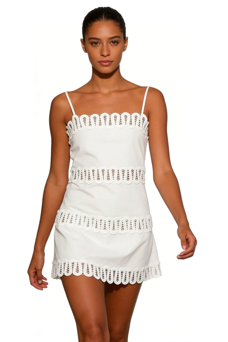 White Eyelet Scallop Mini Dress