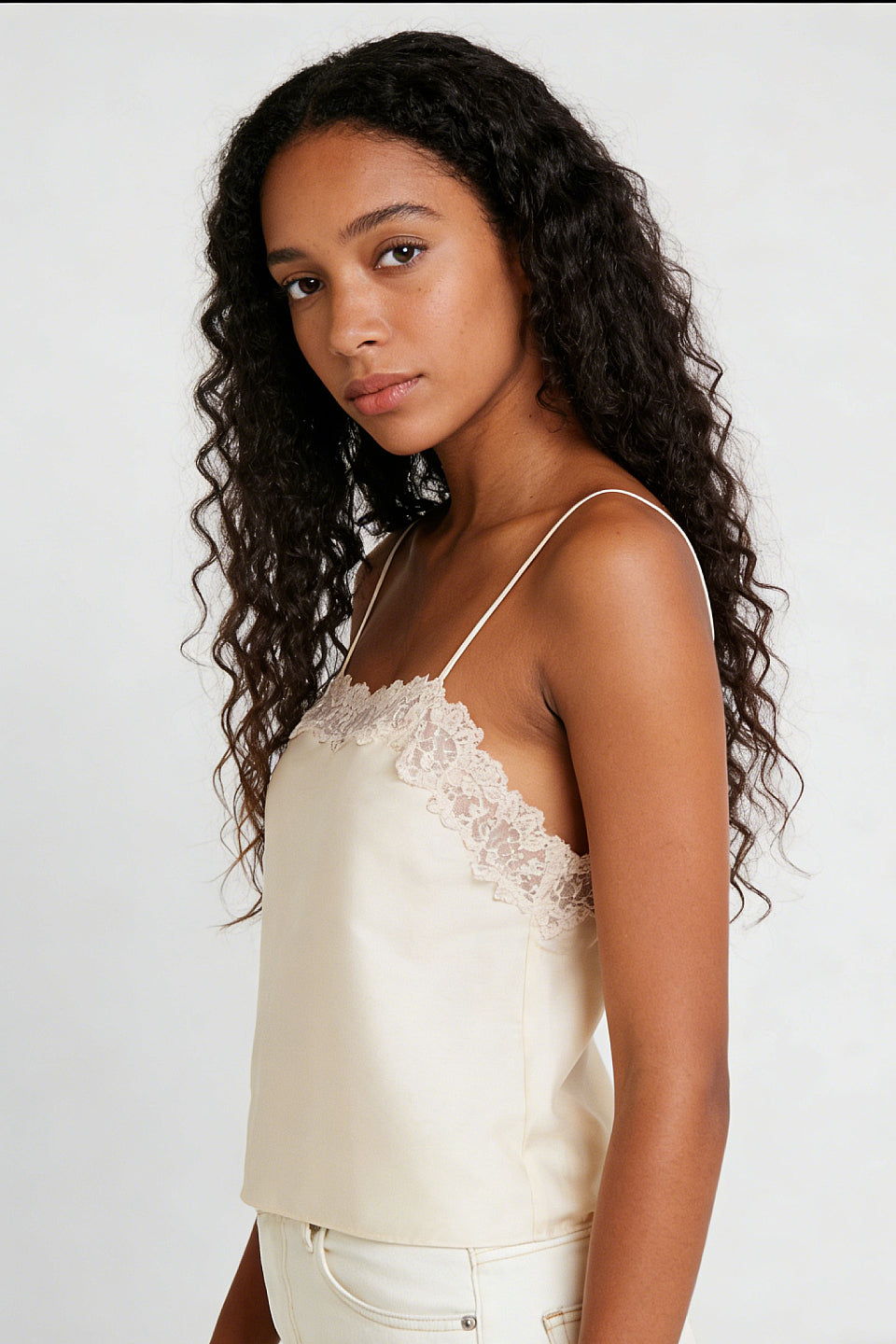 Cream Satin Scallop Lace Cami Top