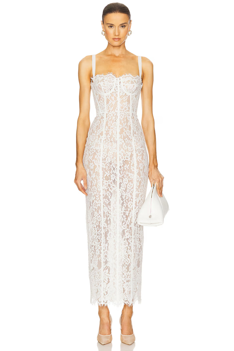 white lace corset midi dress Strap Lace Corset Midi Dress