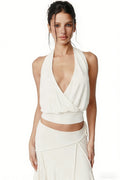White Cross Halter Open Back Top
