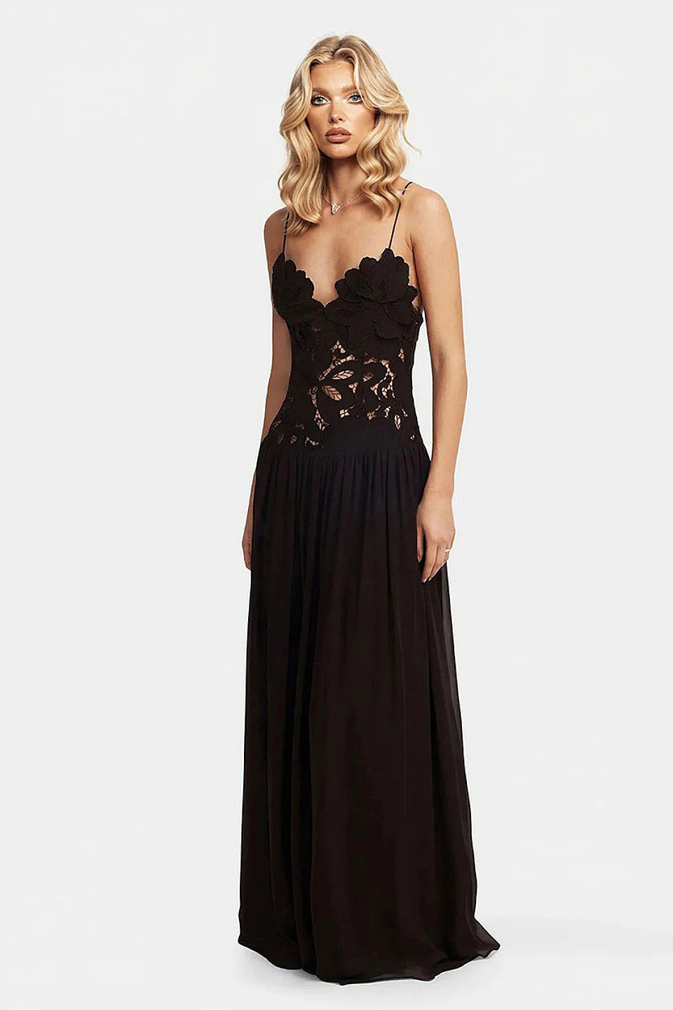 Noir Floral Lace Maxi Dress