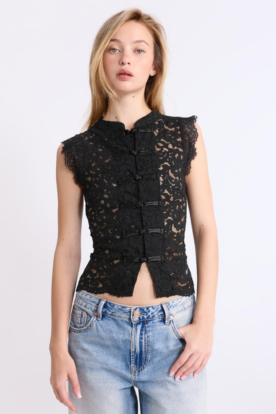 Noir Lace Mandarin Crop Top