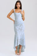 Baby Blue Floral Jacquard Maxi Dress
