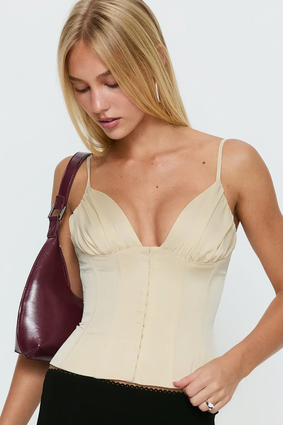 Cream Satin Corset Bustier Top