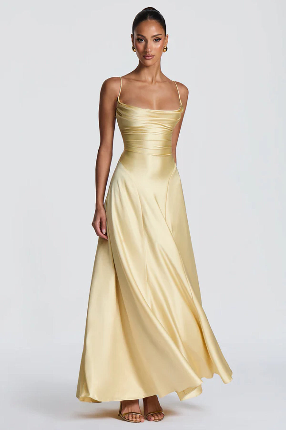 Champagne Satin Maxi Dress Elegant Formal – ShimmerMolly