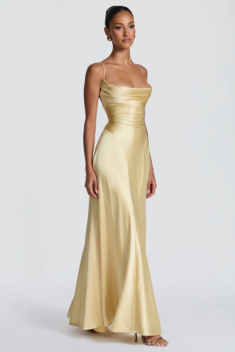 champagne satin maxi dress - Backless Satin Dress - Bow Dress a double lined bust and a thigh high leg slit Champagne One And Only Satin