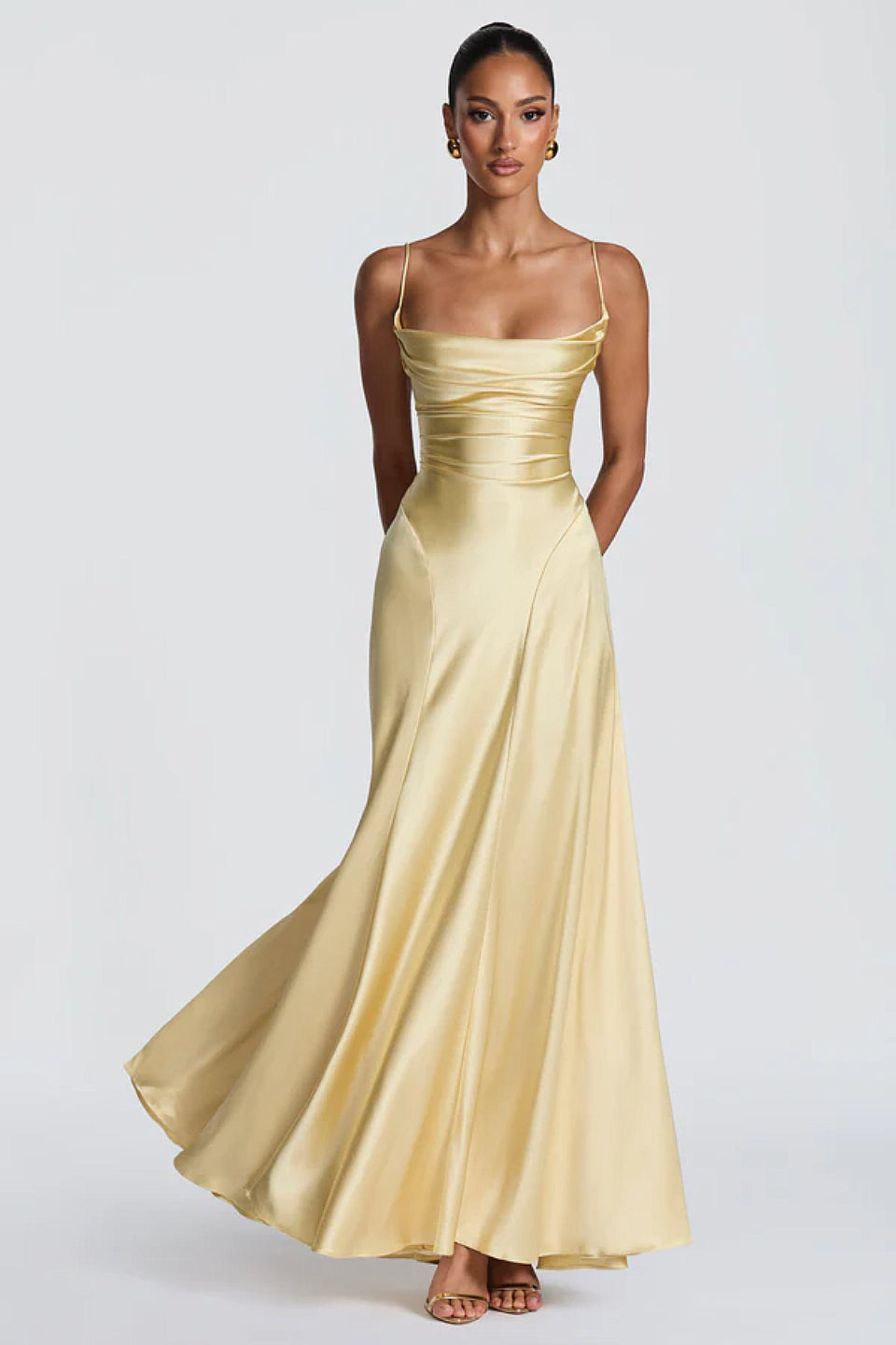 Champagne Satin Maxi Dress Elegant Formal – ShimmerMolly